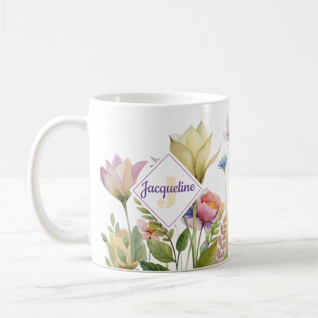 Monogramm Farbige Wilde Blume Illustrierte Kaffee Kaffeetasse (Links)