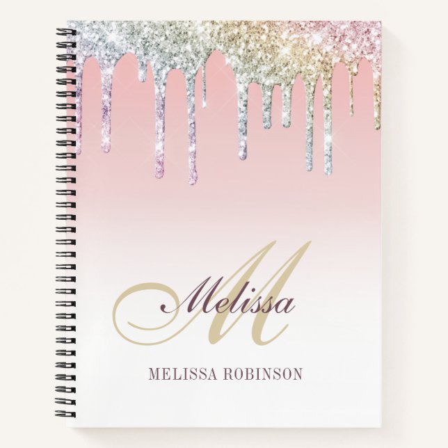monogramm farbiges Glitzer-Mauspad Notizbuch (Vorderseite)