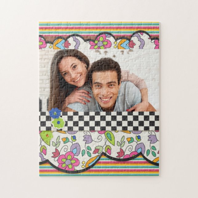 Monogramm Farbiges Personalisiertes Foto Puzzle (Vertikal)