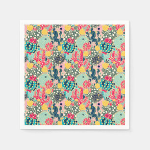 Monogramm Farbiges Polka Dot Cactus Pattern Serviette