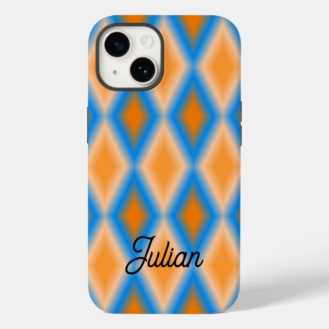 Monogramm Farbverlauf orange blaue Diamantformen Case-Mate iPhone Hülle (Rückseite)