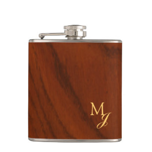 Monogramm Faux-Holz Flachmann