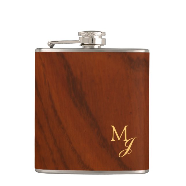 Monogramm Faux-Holz Flachmann (Vorderseite)