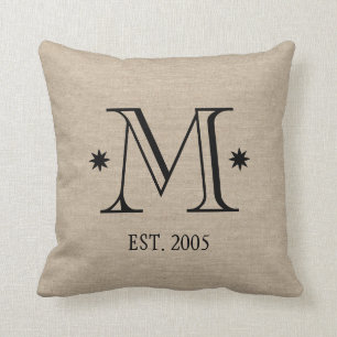 Monogramm Faux-Leinen Jute rustikale elegante Anfa Kissen