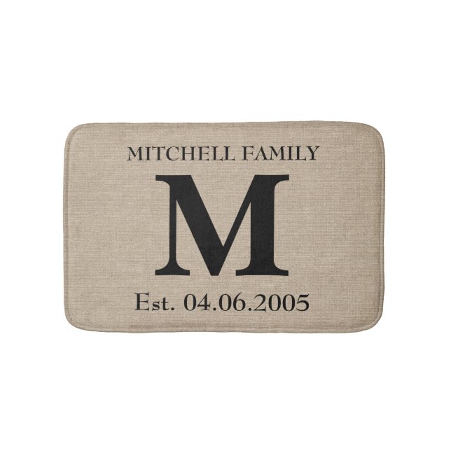 Monogramm-Faux-Leinen-Jute rustikaler Anfangsbuchs Badematte (Vorderseite)