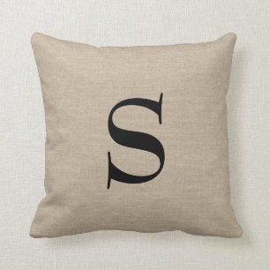 Monogramm-Faux-Leinen-Jute rustikaler Chic Anfangs Kissen