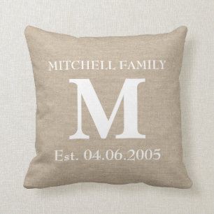 Monogramm-Faux-Leinen-Jute rustikaler Chic Anfangs Kissen