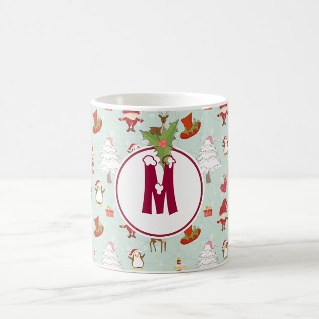 Monogramm-Feiertags-Weihnachtself-Tasse Tasse (Mittel)
