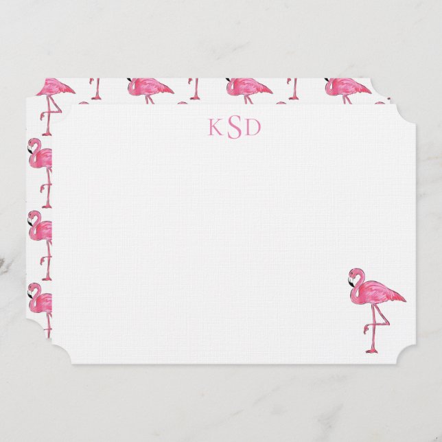 Monogramm-Flamingo-Druck stationär Einladung (Vorne/Hinten)