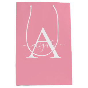 Monogramm Flamingo Pink Minimalistische Eleganz Mittlere Geschenktüte