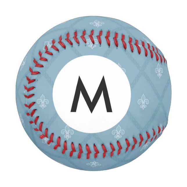 Monogramm Fleur-de-lis-Muster Baseball (Vorderseite Links)
