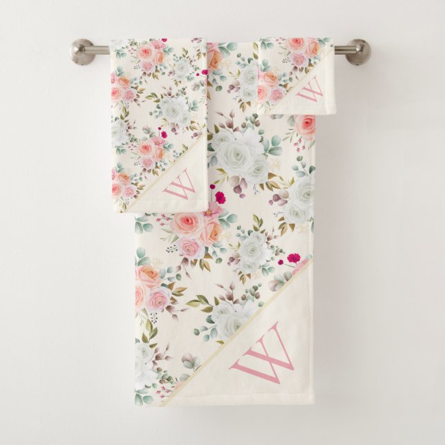 Monogramm Floral Badhandtuch Set (Insitu)