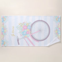Monogramm Floral Bicycle Streifen Pastellrosa Blau