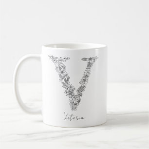 Monogramm Floral Botanischer Schwarz-weißer Brief Kaffeetasse