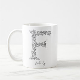 Monogramm Floral Botanischer Schwarz-weißer Brief  Kaffeetasse