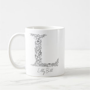 Monogramm Floral Botanischer Schwarz-weißer Brief Kaffeetasse