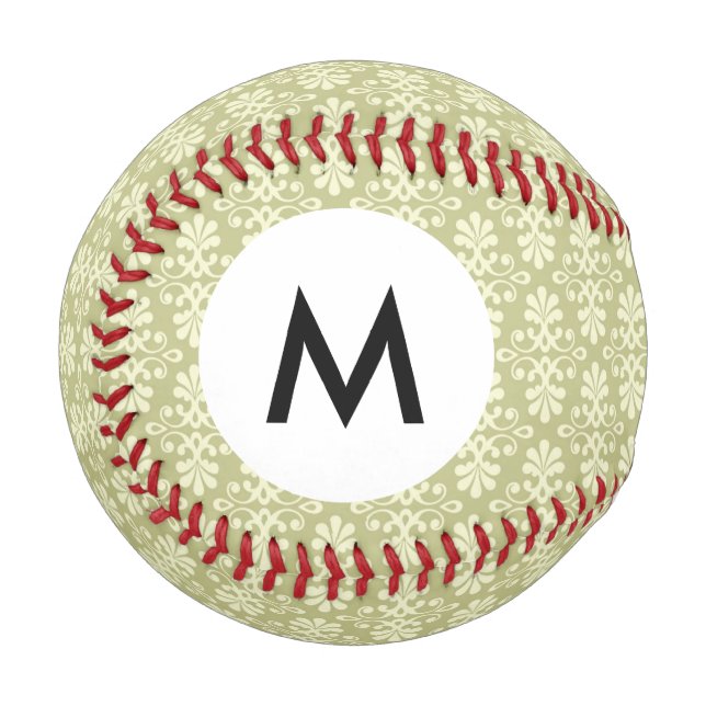 Monogramm-Floral-Damask-Tapete Baseball (Vorderseite Links)