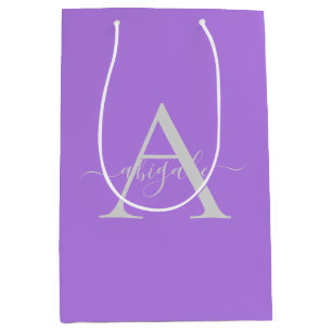 Monogramm Floral Lila Minimalistisch Elegant Mittlere Geschenktüte