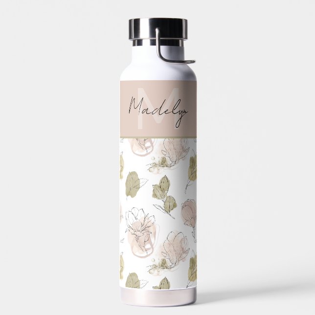 Monogramm Floral mit Personalisiertem Namen Trinkflasche (Links)