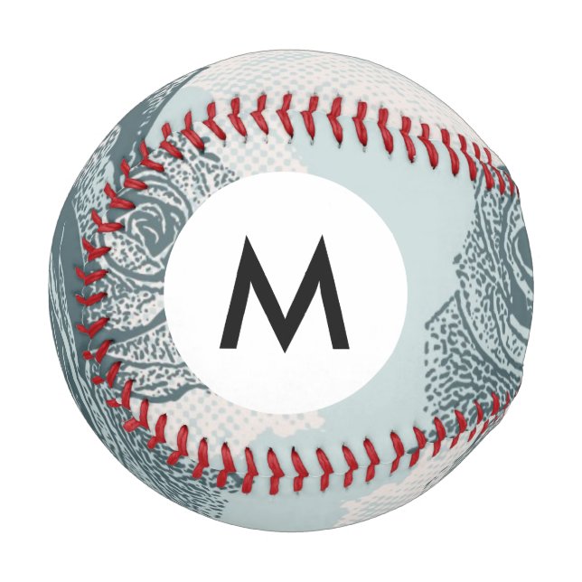 Monogramm Floral mit Rose Baseball (Vorderseite Links)