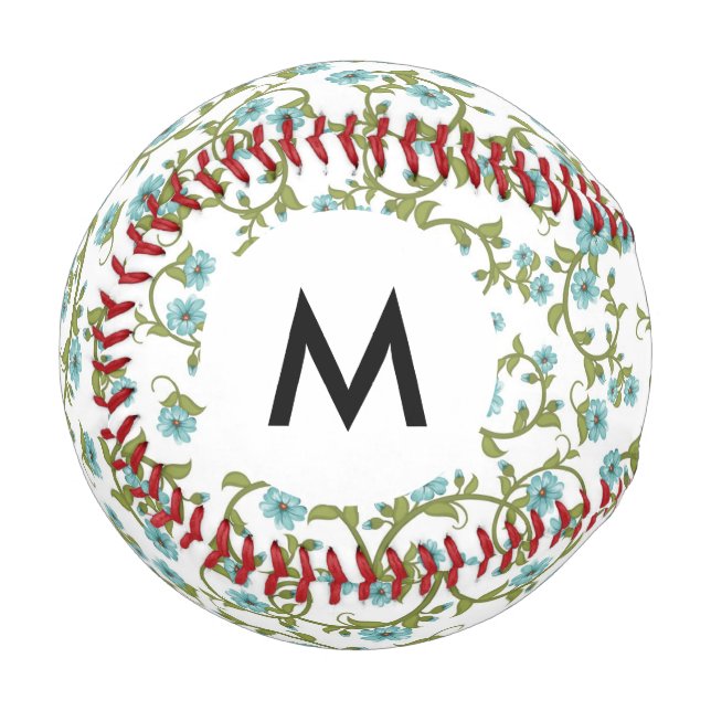Monogramm Floral Muster 7 Baseball (Vorderseite Links)