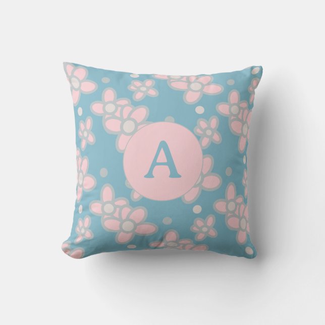 Monogramm Floral Pastell Retro Kissen (Vorderseite)