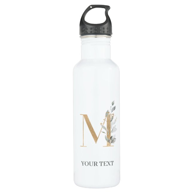 Monogramm Floral Personalisiert Edelstahlflasche (Vorderseite)