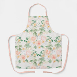 Monogramm Floral Pink Peach Green Schürze