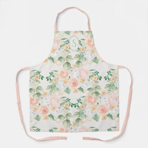 Monogramm Floral Pink Peach Green Schürze