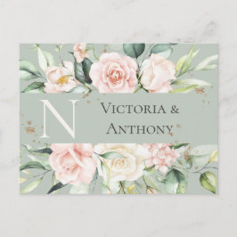 Monogramm Floral Pink Save the Date Postkarte