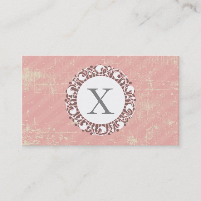 Monogramm Floral/Radial | Grunge Pink Visitenkarte (Vorderseite)