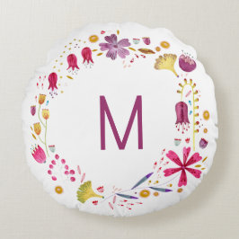 Monogramm Floral Rundes Kissen