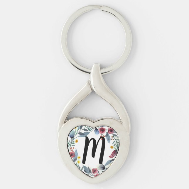 Monogramm Floral Schlüsselanhänger (Vorderseite)
