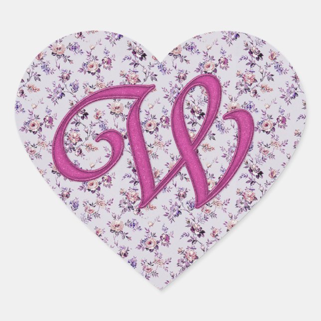 Monogramm Floral Vintag W Herz-Aufkleber (Vorderseite)