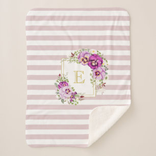 Monogramm Floral Vintage Stiefmütterchen Lila Stre Sherpadecke