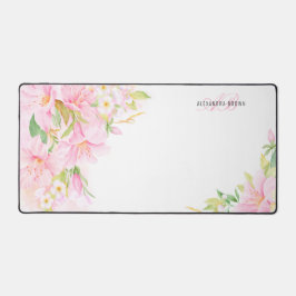 Monogramm Floral Watercolor Botanisches Pink Femin Schreibtischunterlage