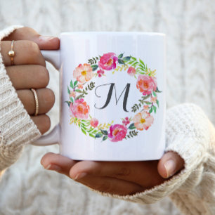 Monogramm Floral Wreath, Bridesmaid-2 Kaffeetasse
