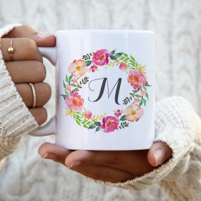 Monogramm Floral Wreath, Bridesmaid-2 Kaffeetasse (Von Creator hochgeladen)
