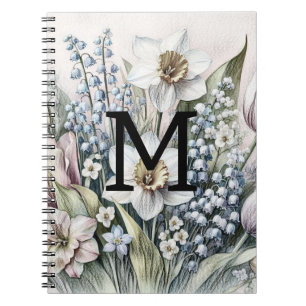Monogramm floral zeichnend rosa Tulpen Notizblock
