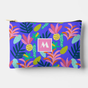 monogramm floralblaues chic tropisches Muster Zubehörtasche