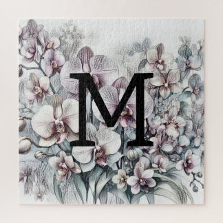 Monogramm florale zeichnend rosa orchide Blume Puzzle