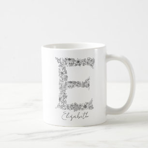 Monogramm floraler botanischer Schwarz-weißer Brie Kaffeetasse