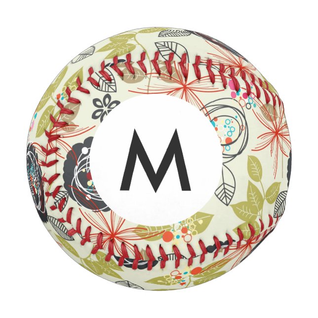 Monogramm floraler Hintergrund Baseball (Vorderseite Links)