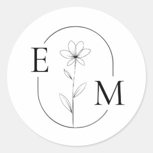 Monogramm Florales Minimalistisches Hochzeitsaufkl Runder Aufkleber