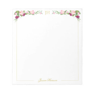 Monogramm Florales Rosa Süße Erbse Vintage Klein Notizblock