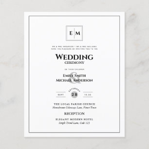 Monogramm formales Hochzeitsweißes All-in-1-Blatt Flyer