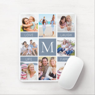 Monogramm Foto Collage Dusty Blue Mousepad