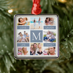 Monogramm Foto Collage Dusty Blue Ornament Aus Metall