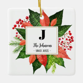 Monogramm-Foto der Weihnachtsfamilie Keramikornament
