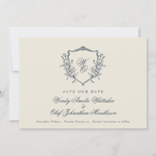 Monogramm-Foto für Navy & Creme Vintages Wappen Save The Date